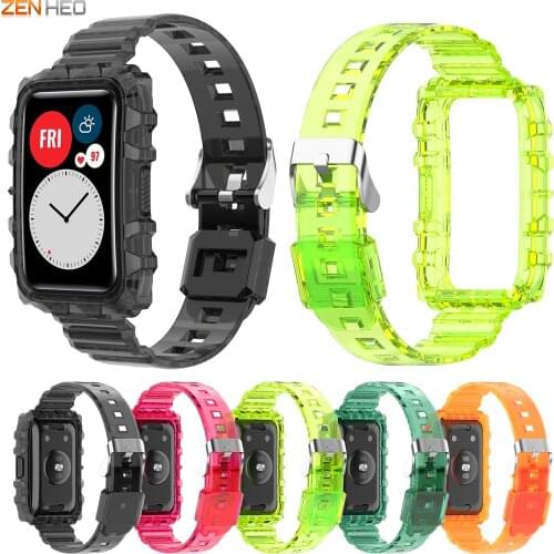 Transparent Strap For Huawei Watch Fit Replacement Clear Watchband Bracelet With Rugged Bumper Case