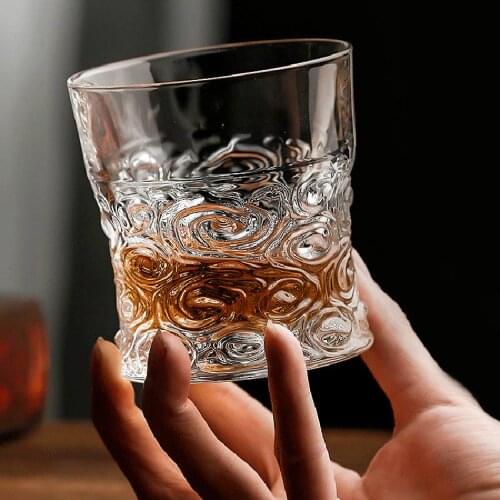 300ml Transparent Whiskey Glass Personality Carved Wine Glass Retro Coffee Mug Juice Tea Glass Cup Home Cafe Bar Drinkware Gift