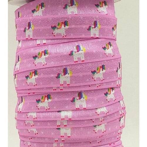 Q&N ribbon wholesale/OEM 5/8inch 15mm 160301005 unicorn Cartoon design folded over elastic FOE for hair tie free shipping