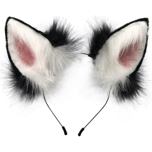 Handmade Adjustable Furry Wolf Ears Headband Simulation Fluffy Plush Animal Hair Hoop Kawaii Anime Cosplay Headpiece