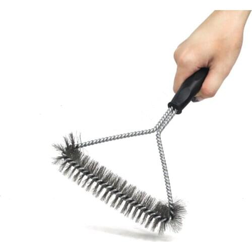 NEW 11 Inch Barbecue Three Curl Cleaning Brush Handle Stainless Steel Wire Safety Grill Easy To Clean Durable Brush