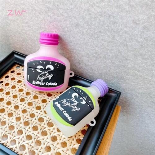 3D Hot Cute Cartoon Wine Bottle Silicone Earphone Case For Apple Airpods 1 2 Pro 3 Wireless Cover hook keyring