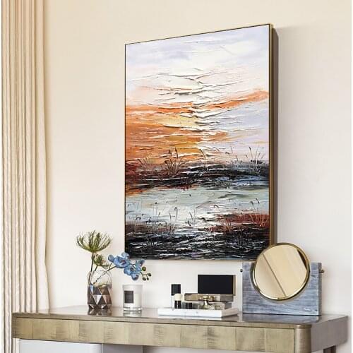 Modern Abstract Painting Hand Painted Landscape Lake Oil Painting Wall Art Abstract Textured Art On Canvas Home Wal Decoration