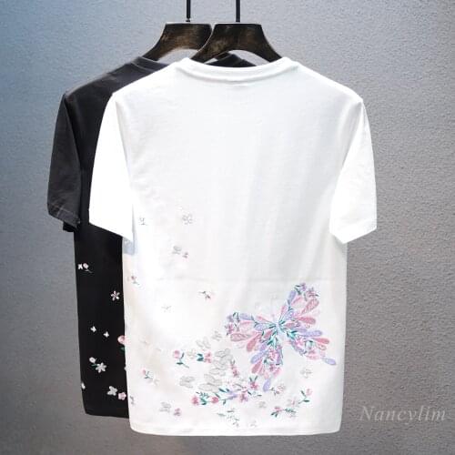 Loose Butterfly Embroidered Short Sleeve T-shirt for Men and Women 2021 Summer New Cotton Fashion Brand National T Shirts Tops