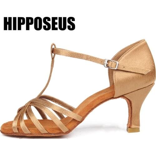 Hipposeus Women Dance-Shoes Girls Latin Ballroom Salsa Dancing Shoes Female High Heel Modern Tango Suede Sole Party Dance Shoes