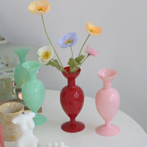 French Style Glass Vase Dried Flowers Bottle Home Decor Girls Pink Art Glass Crafts Decorations Dining Table Arrangement