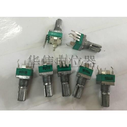 100pcs RK097N RK097 RK09 vertical single bend potentiometer B1M B1K B5K B10K B20K B50K B100K B250K handle 15mm rachis switch