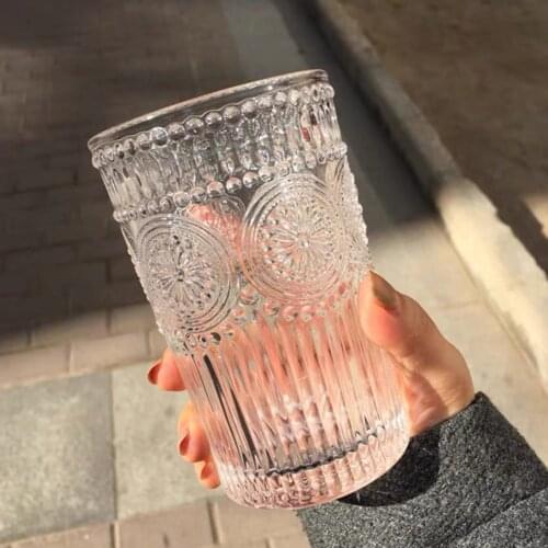 260/380ml Vintage Sunflower Engraved Single Layer Cold Drink Glass Cup Tea Mug Glass Cup Tea Mug Glass Cup Tea Mug Glass Cup Tea