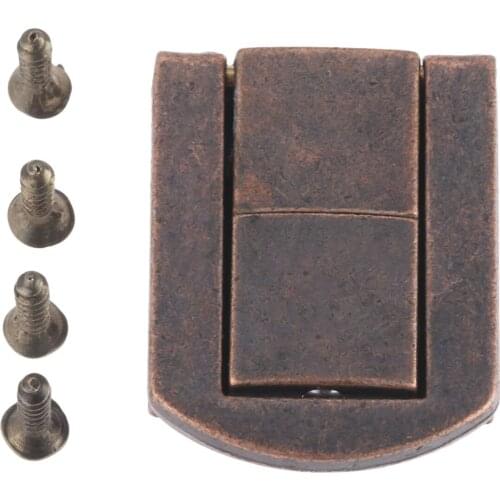 1set Red Copper Lock Latch Clasp w/screws Box Square Mini Buckle Zinc Alloy Vintage Wooden Jewelry Wine Gift Case Box 25mmx30mm