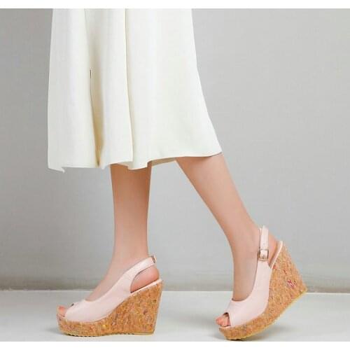 ZawsThia Peep Toe Woman Summer Shoes Platform Wedges High Heels Wooden Heeled Slingback Sexy Women Sandals Zapatos Para Mujer