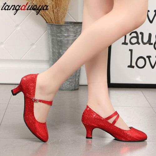Hot sale Women Ballroom Tango Dance Shoes heeled 5.5cm Silver Gold Black Wholesale Latin Dance Shoes Women High Heels