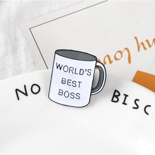 WORLDS BEST BOSS Enamel Pins Badges Coffee Cup Brooches Custom Pastel Lapel pin Denim Shirt Punk Cartoon Funny Jewelry Gift