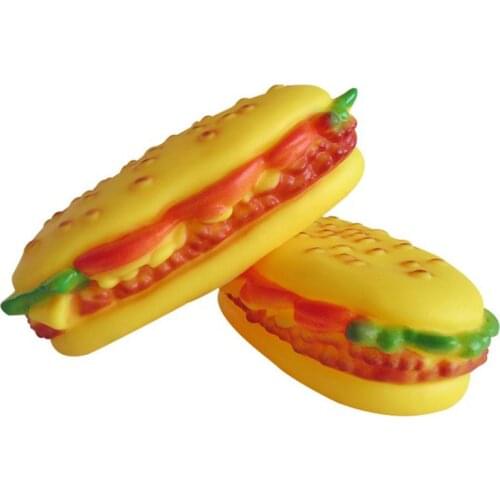 1pcs New Hamburger Shaped Pet Dog Toys Funny Sound Squeak Chew Toy For Dogs Cats Plastic Training Playing Chewing Toy