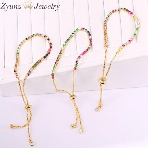 10PCS, Elegant Cloloful Rainbow cz mutlit Color Crytal Tennis Bracelet CZ slider Adjustable delicate Jewelry Bracelet