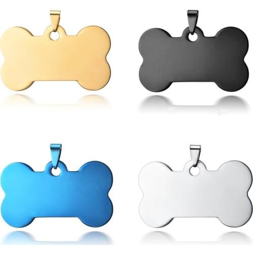 100% Steinless Ssteel Blank Dog Bone Tag Pendant Hundeknochen Gold/Blue/Black/Silver Color metal Pet Tag Mirror Polished 10pcs