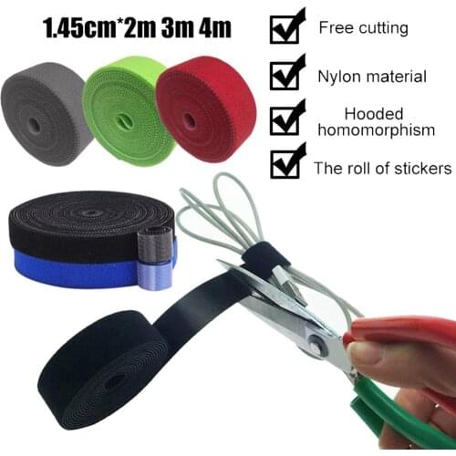 2/3/4m Hook-and-Loop Nylon Cable Organizer Wire Winder Clip Tie Wire Organizer Colorful Tape For iPhone Samsung USB Cable