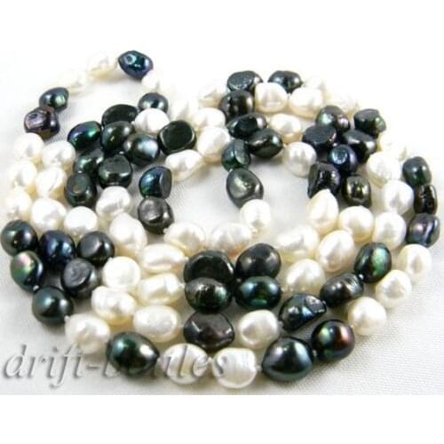 50'' 9mm white black baroque freshwater pearl necklace