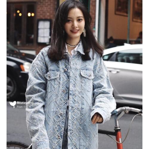 90cm/piece A2069 Embroidered diamondback checked denim fabric garment outerwear fabric designer fabric
