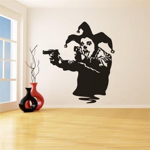 Banksy Street Art Graffiti Wall Sticker Banksy Style Clown With Guns Vinyl Wall Decal Joker Gun Removable Wall Murals AZ345