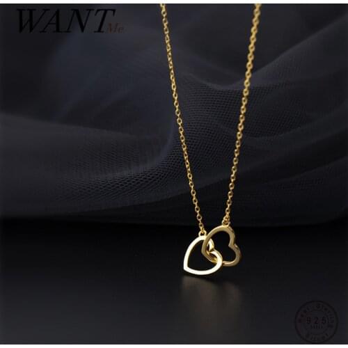 WANTME 925 Sterling Silver Minimalist Hollow Love Heart Chain Pendant Clavicle Necklace for Women Exquisite Friend Jewelry Gift