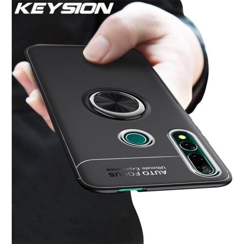 KEYSION Metal Ring Case For Huawei Honor 9X Global Version Soft Matte Silicone Shockproof Back Phone Cover for Honor 9X Premium