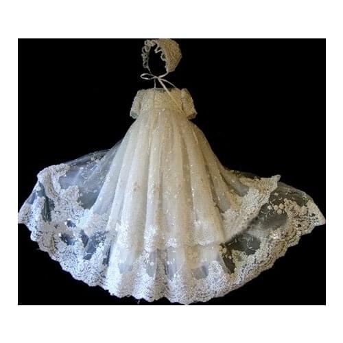 Custom England style crystal Hundred days baby lace long ball gown palace baby dress 0-2 years old