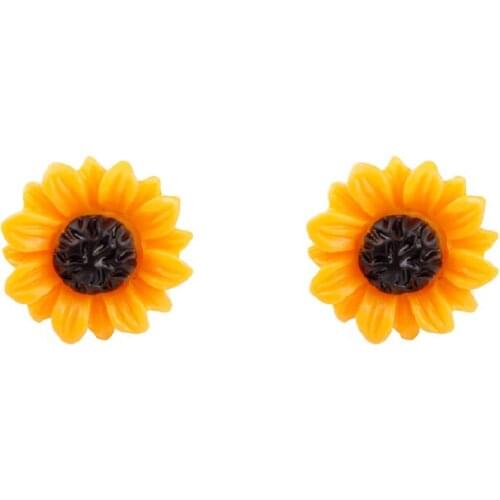 E6961 ZWPON Hot Sale Sunflower Earrings for Women Summer 15mm 18 mm 25mm Yellow Resin Cabochon Stud Earrings Jewelry Wholesale