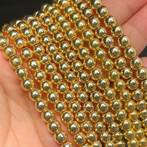 2-12mm Natural Gold Plated Hematite Stone Beads Smooth Round Loose Spacer Beads For Jewelry Making Diy Bracelet Necklace 15"Inch