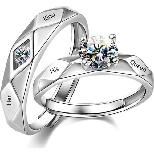USTAR Her King His Queen Lovers Rings female AAA Cubic Zirconia Rhombus Band Adjustable Size Rings for women Anel Bijoux
