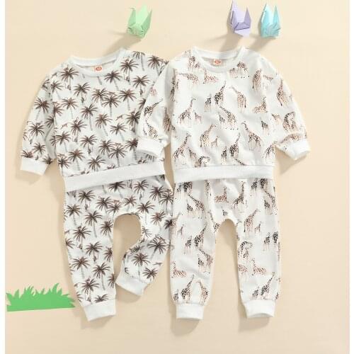 FOCUSNORM 0-3Y Infant Baby Boys Clothes Sets 2pcs Animal Forest Printed Long Sleeve Pullover Sweatshirt Tops Pants