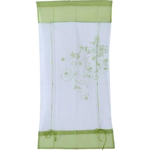 Flower Embroidered Short Curtain For Kitchen Romantic Roman Length Liftable Tie Cafe Hotel 1PC Rod Pocket