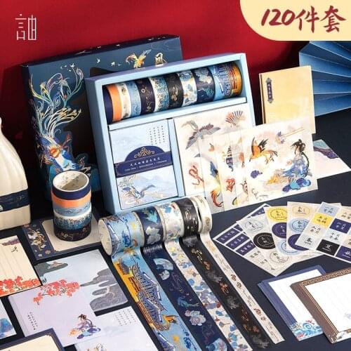 Chinese classical style tape sticker note material paper gift box set color printing full of vitality school office stationery
