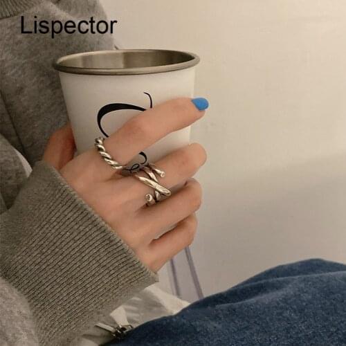 Lispector 925 Sterling Silver Korean Vintage Twisted Rings for Women Retro Irregular Crossed Ring Trend Unisex Rock Punk Jewelry