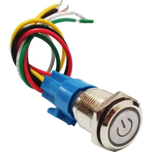 Metal Push Button 16mm Latching Push Button Switch 5A, 3V-6V Car Switch, Silver Shell with Green LED