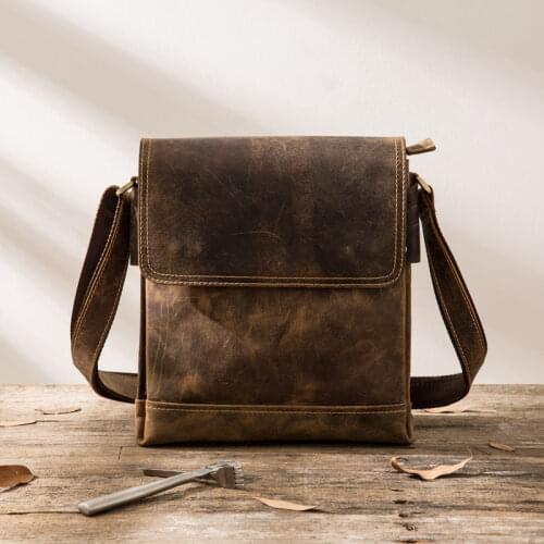 Retro Mens Bag Leather Men British Messenger Bag Shoulder Messenger Bag Casual Handmade Crazy Horse Leather Top Layer Leather