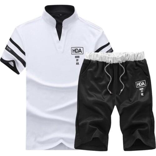 2021 Summer New Men Casual Shorts Sets Short Sleeve T Shirt +Shorts Solid Male Tracksuit Set Mens Brand Clothing 2 Pieces Sets