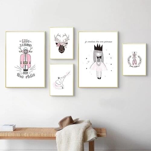 Deer Elephant Ballet Girl Motorbike Wall Art Poster Toe Shoe Art Print Antler Flower Canvas Painting Nordic Pictures Home Decor