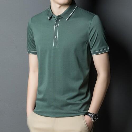 New Men Polo Natural Silk Fashion Design Office Cassual Boss Sport Summer Wear Short Sleeve Male Clothing