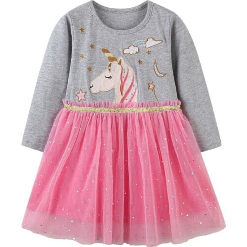 Funnygame New Arrival Long Sleeve Animals Ducks Print Cotton Girls Dresses for Autumn Spring Childrens Clothing Pockets Dress