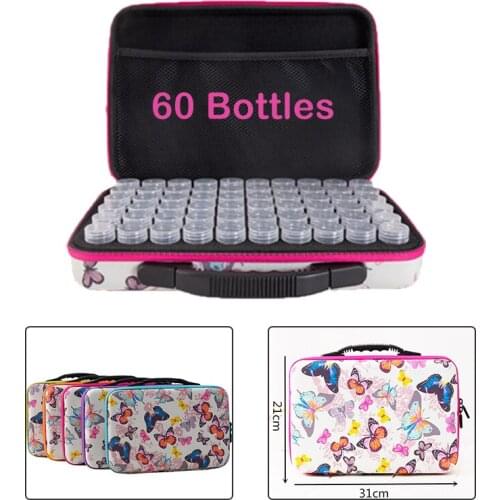 New Style 60 Bottles diamond mosaic Tool Container Storage Butterfly Diamond Painting Box Accessories Holder Hand Bag Zipper box