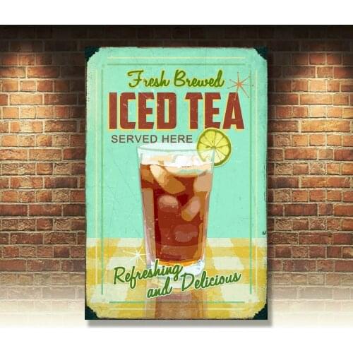 Retro Tin Signs Iced Tea Poster Metal Plate Cafe Decor Plate