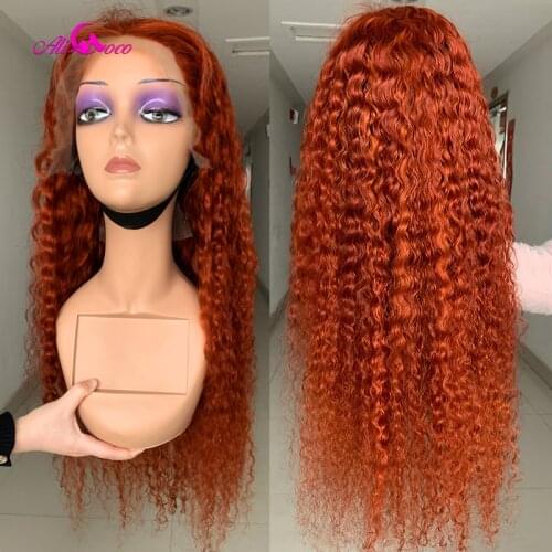 Ali Coco Curly Orange Ginger Human Hair Lace Front Wigs Color 350 27 Ombre Colored Brazilian Remy Curl Wigs Pre Plucked