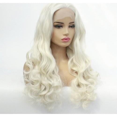 Blonde Synthetic Lace Front Wig Long Natural Wave #613 Mixed White Platinum Blonde Soft Synthetic Wigs Heat Resistant Fiber Hair