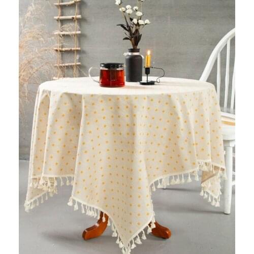 Partysu Daisy Table Cloth Tassels Table Cover Macrame Kitchen Table Cloth