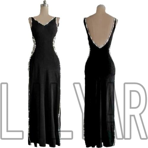 New Latin Dance Dress Competition Dress Costumes Skirt Performing Dress Rhinestones Adult Customize Children Purple Tassel Skirt