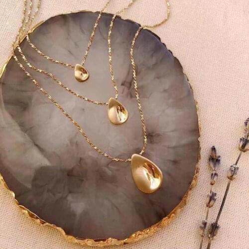 Casual Gold Color Plating Three Size TearDrop Pendant Layered Necklace For Women Gorgeous Elegant Dinner Party Jewelry Accessory