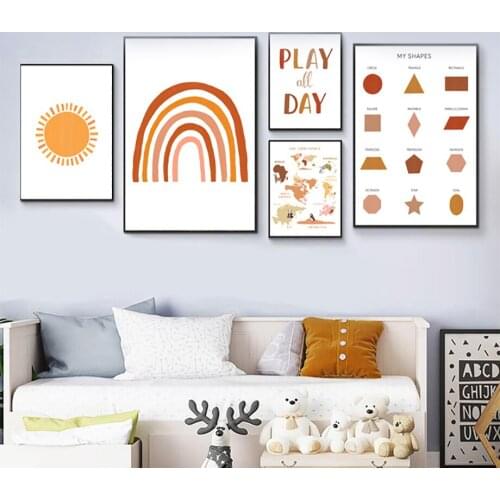 Rainbow Sun Animal Map ABC Weather Education Wall Art Canvas Painting Nordic Posters And Prints Wall Pictures Kids Room Decor