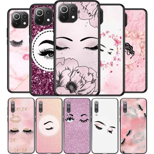 Pink Eyelash Girl Silicone Cover For Xiaomi Mi Note 11 11T 11i 10i 10T 10 9 9T 9 SE Lite Pro Ultra Phone Case