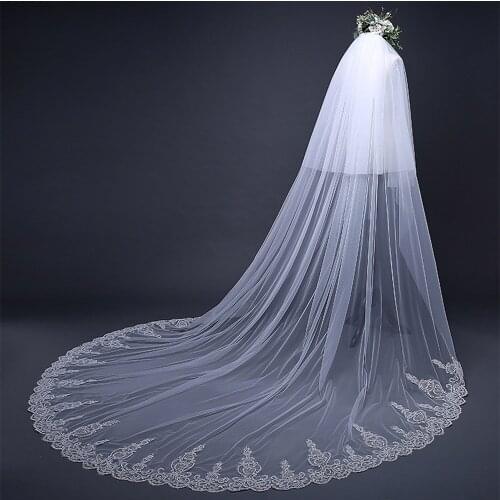 HS Kellio Wedding Veils Lace Cathedral Off White Long Veil With Comb