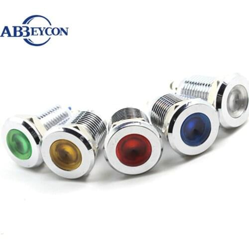 IN12 12V Flat Head Pilot Lamp LED IP67 Brass Yellow White Red 12mm Pin Terminal Waterproof Indicator